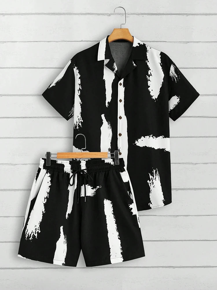 Summer Short-sleeved Shirt And Beach Shorts Set