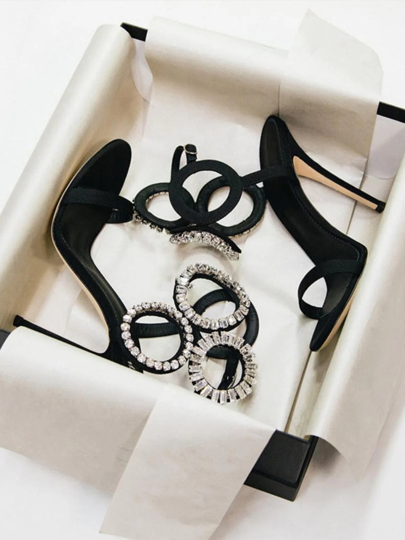 Circle Heels Shoes with Rhinestone Open Heel Roman