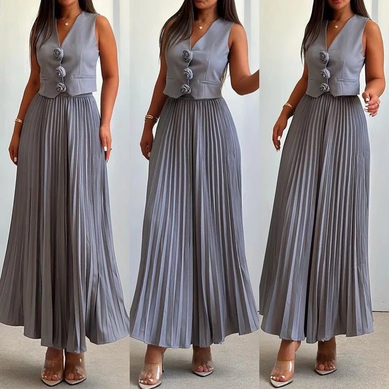 Sleeveless V Neck Vest 2 Pieces Set