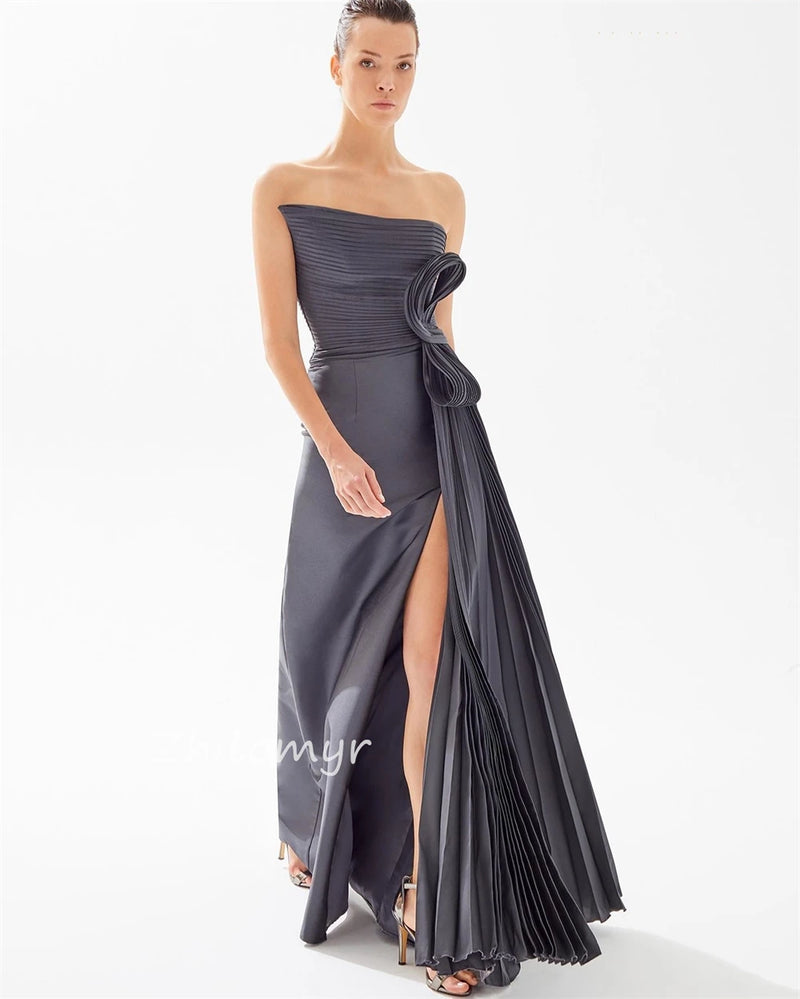 Strapless A-line Pleats Bespoke Occasion Dress