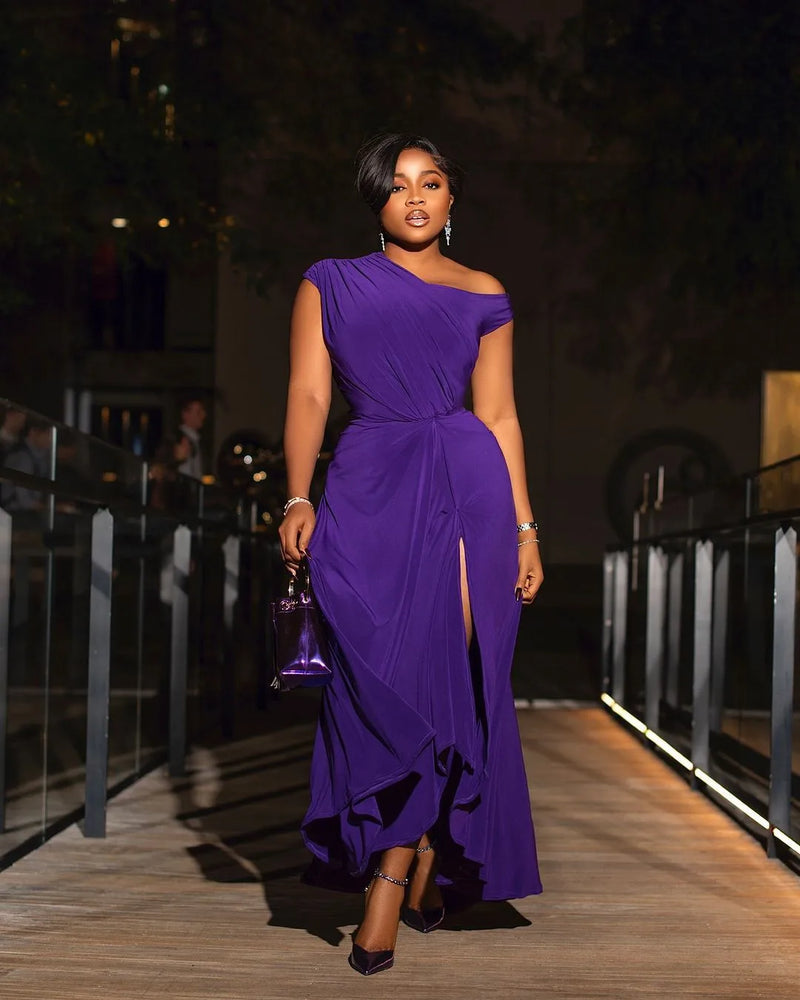 Ruched Sleeveless High Side Split Maxi Dress