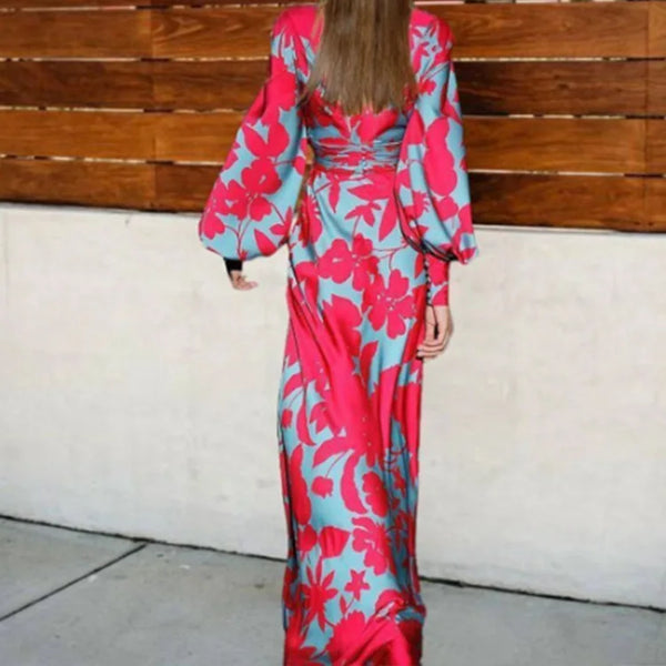 V-neck High-waisted Long Dress