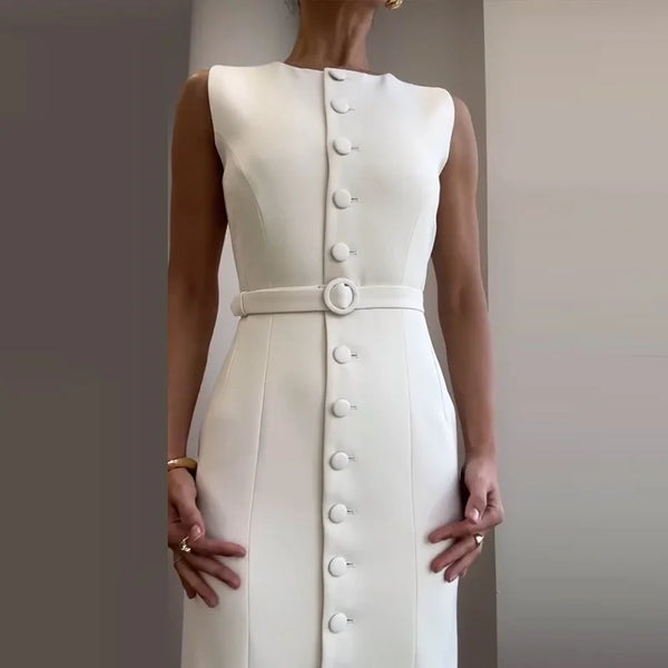 Elegant Single-breasted Belt Long Dress