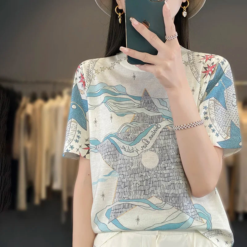 Thin Knitted Short-Sleeved Mulberry Silk Ice Silk Shirt