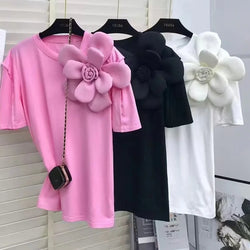 Summer Cotton Temperament O Neck Short Sleeve T Shirt