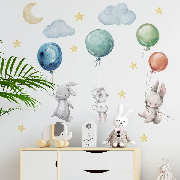 Cute Lovely Flying Rabbits Wall Stickers For Kids Room