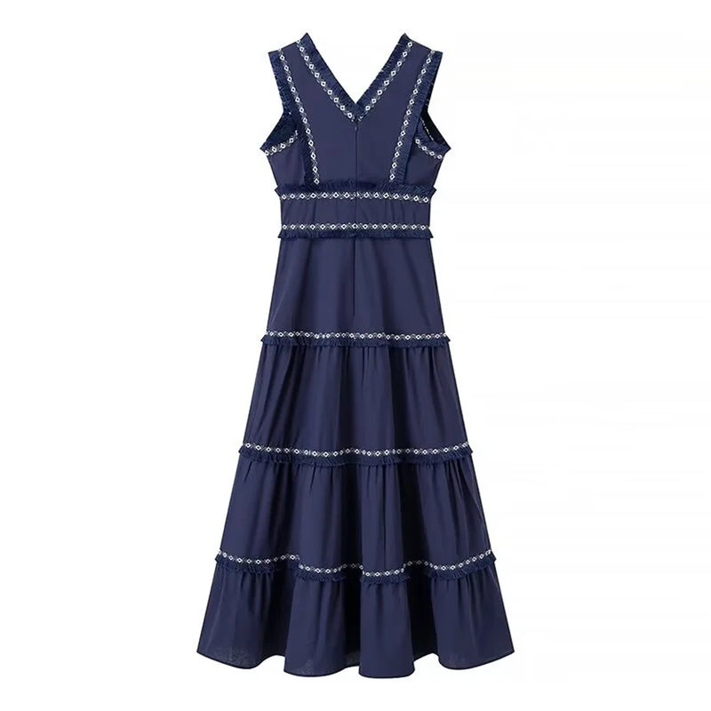 V-neck Sleeveless Waist Collection with Tassel Dress