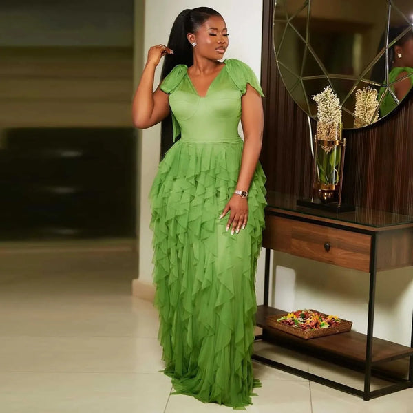 Elegant Style Ruffled Chiffon Wedding Guest Dress Plus Size