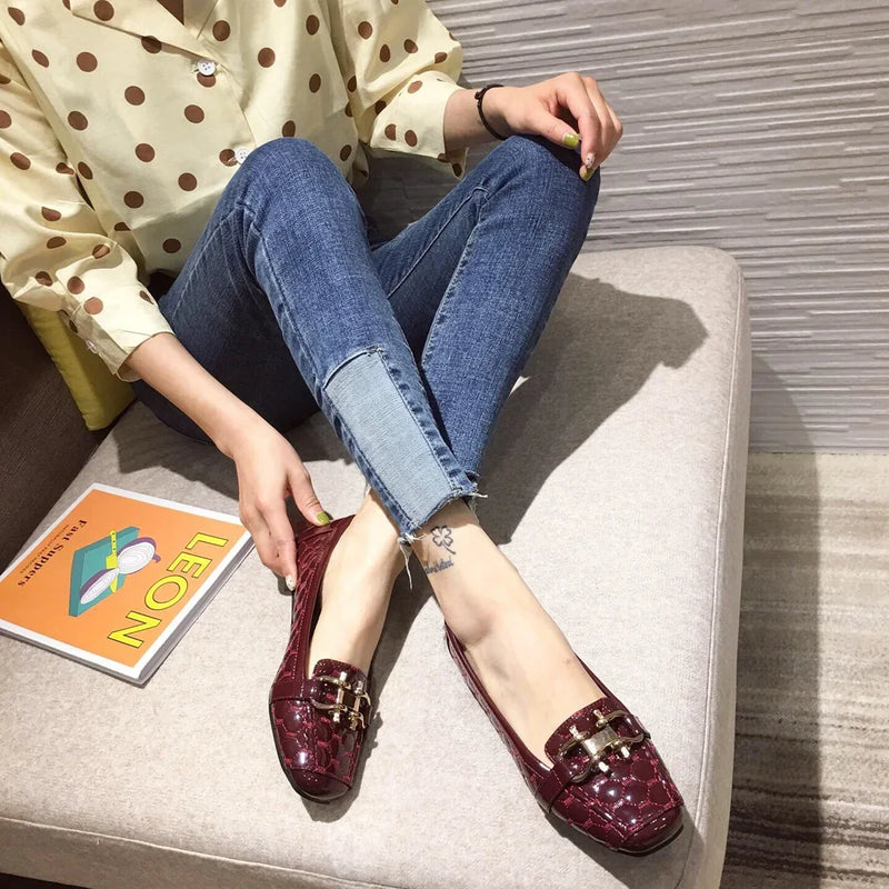 Square Head Single Flats Autumn Loafers