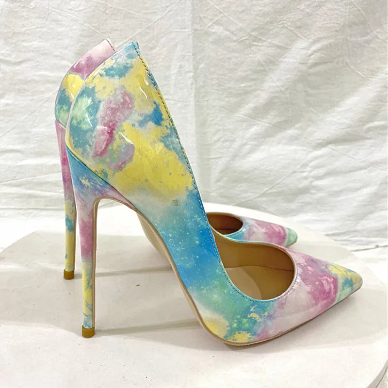 Colorful Print Patent Leather Pointed Toe