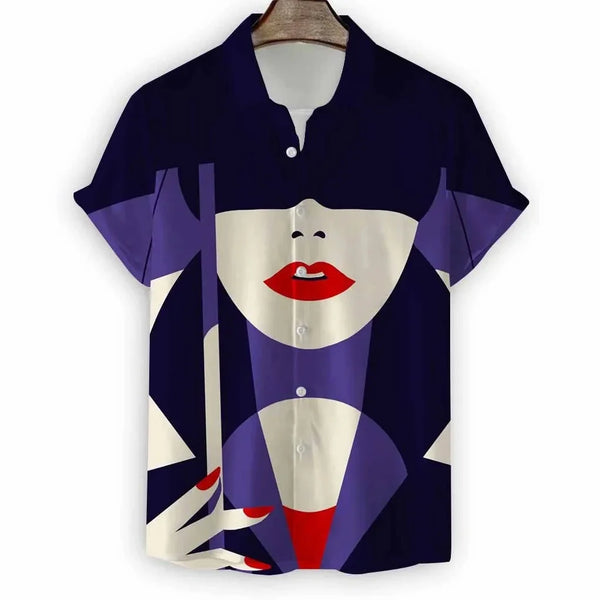 Beach Modern Button Lapel Streetwear Men's Short Sleeve Shirt