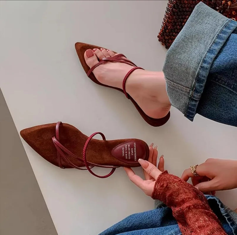 Pointed Toe Narrow Band Slippers Concise Low Heel