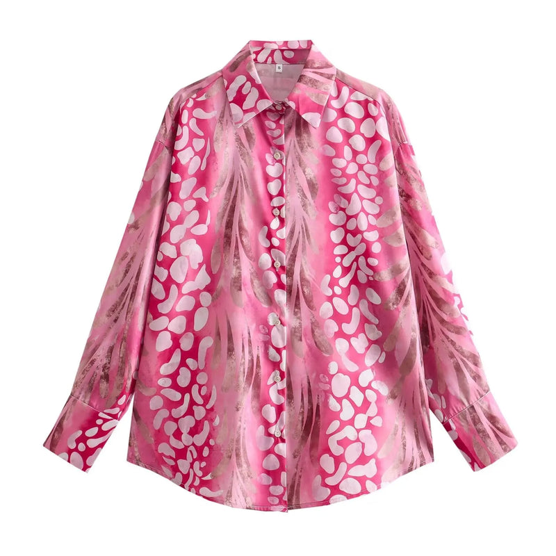 Print Satin Top and Skirt Zipper High Waist