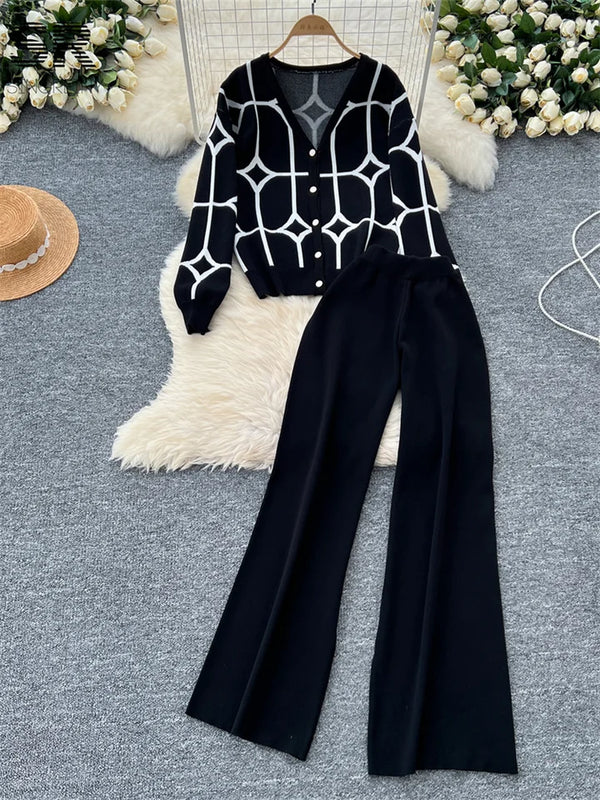 SINGREINY Cardigan+Wide Leg Long Pants