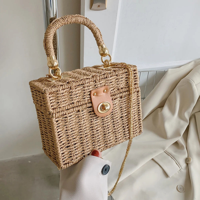 Rattan Straw Shoulder Bag Boho Hand-Woven