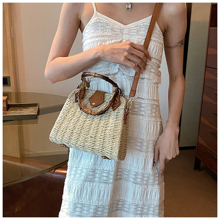 Summer Exquisite Bamboo Straw Woven Shoulder Bag
