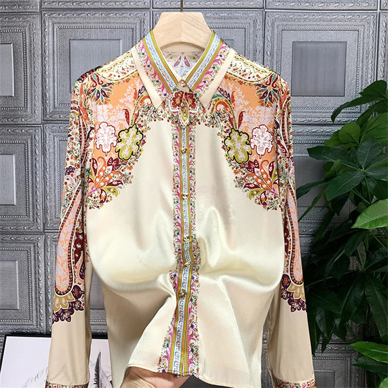 Vintage Shirt Autumn Long Sleeve Luxury Print Blouses