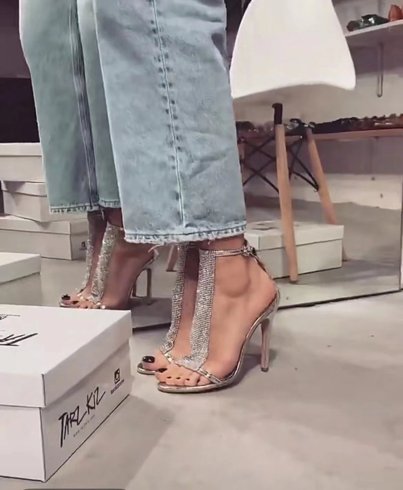 Sequin High Heel Open Toe Shiny Sandals