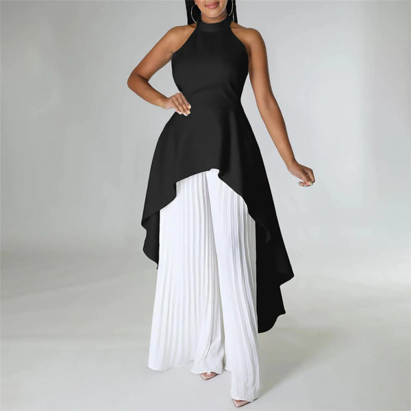Turkey Sleeveless Tops Pleated Trouser Suit