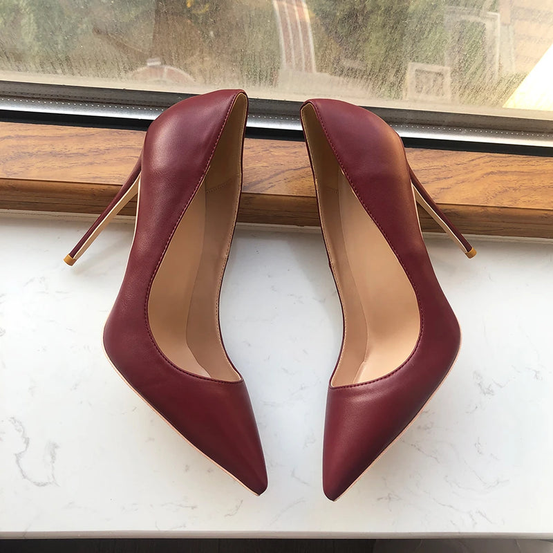 Tikicup Solid Khaki Brown Matte Pointed High Heels