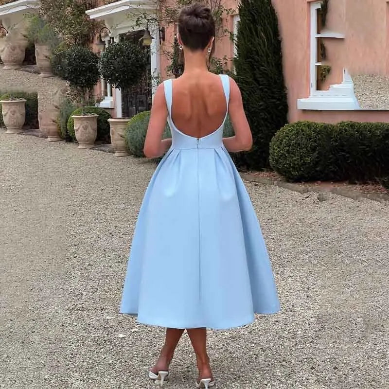 White O Neck Backless Pleated Elegant Long Summer Dress