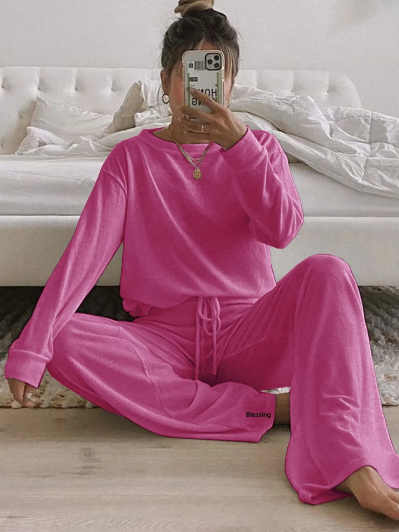 Round Neck Knit Sweater Long Sleeve Casual Suit