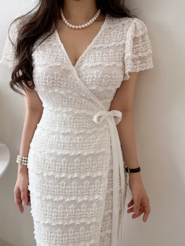 Elegant Bodycon V-neck Short Sleeve Long Dress