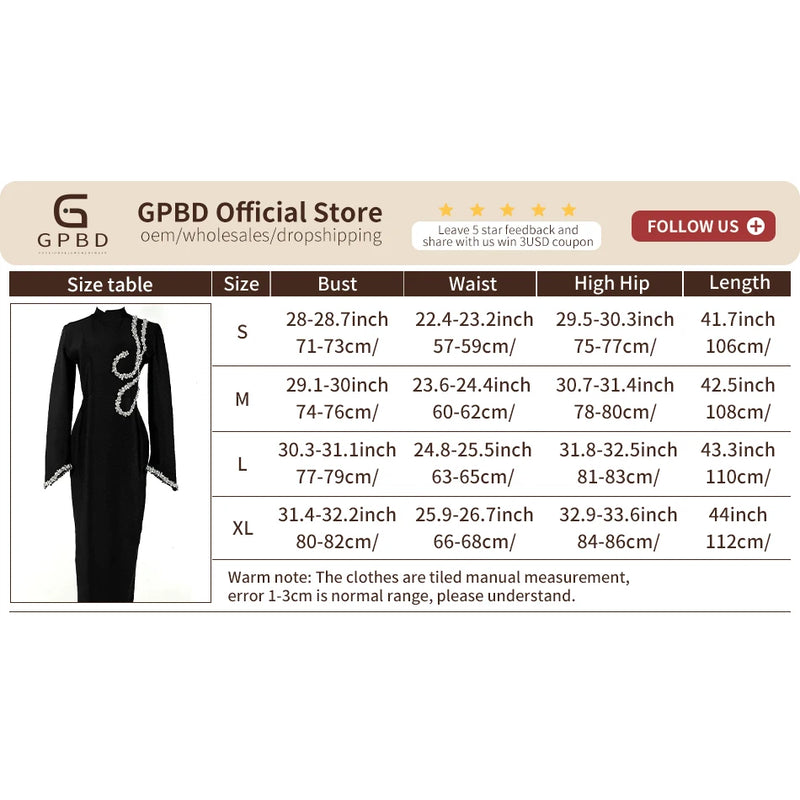 Black Slim Beaded Long Sleeve Bandage Dress