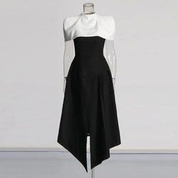 Elegant Long Square Collar Sleeveless High Waist Pleated Dress