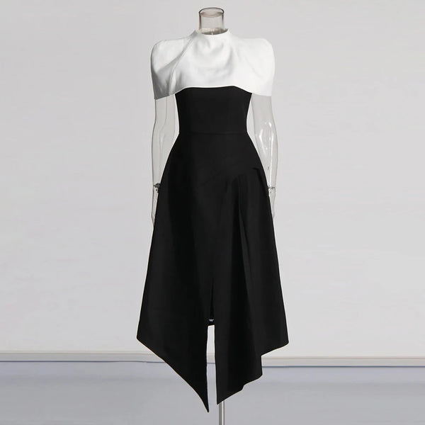 Elegant Long Square Collar Sleeveless High Waist Pleated Dress