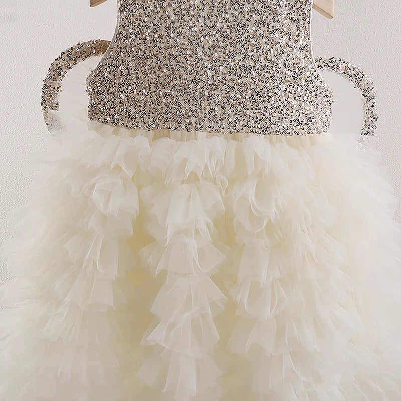 Sequined Vest Toddler Back Bow Princess Dress