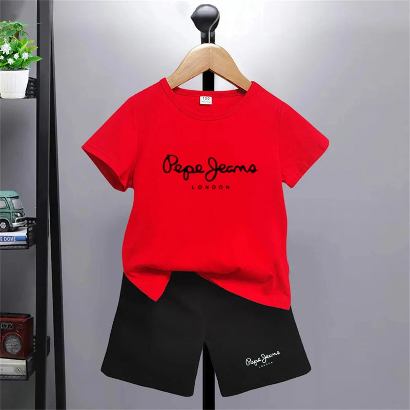 Brand letter printing girl Boy Age 3-12 T-shirt+shorts Sets