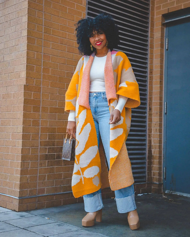 Elegant Three-Quarter Sleeve Open Stitch Sweater