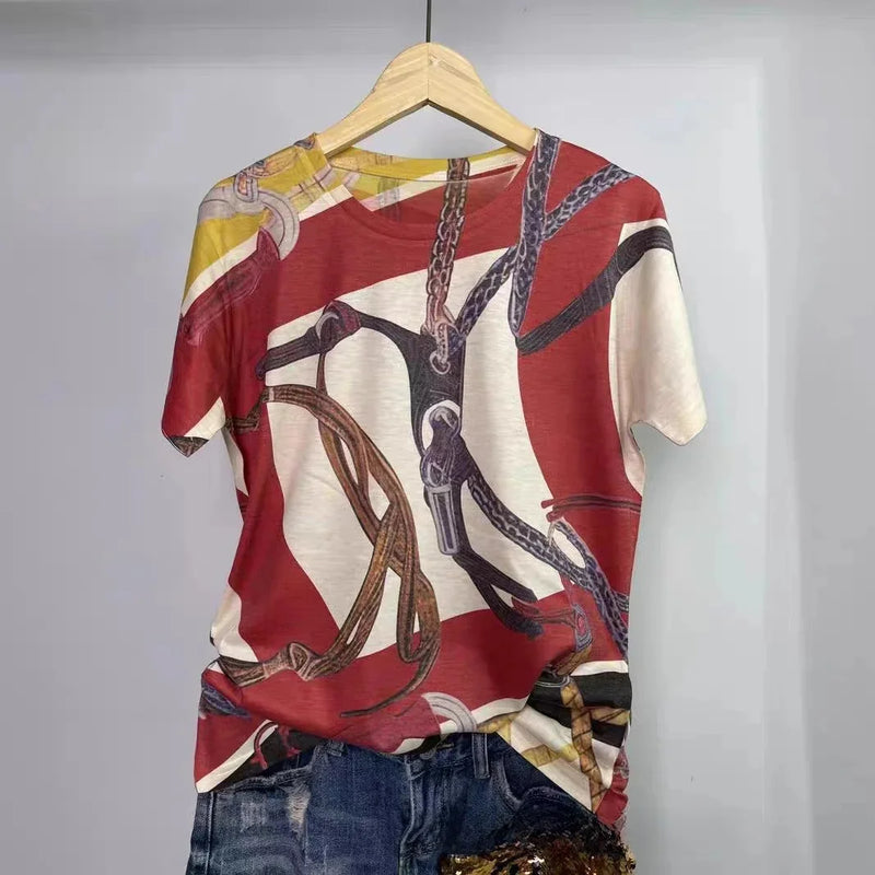 Cotton Casual Top Round Neck Short Sleeve Summer T-Shirt