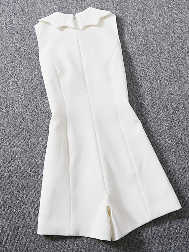 White Petal Collar Sweet High Street Jumpsuit
