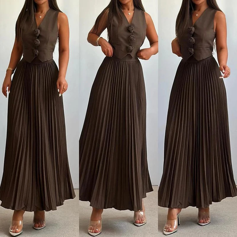 Sleeveless V Neck Vest 2 Pieces Set