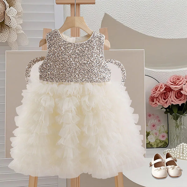 Sequined Vest Toddler Back Bow Princess Dress