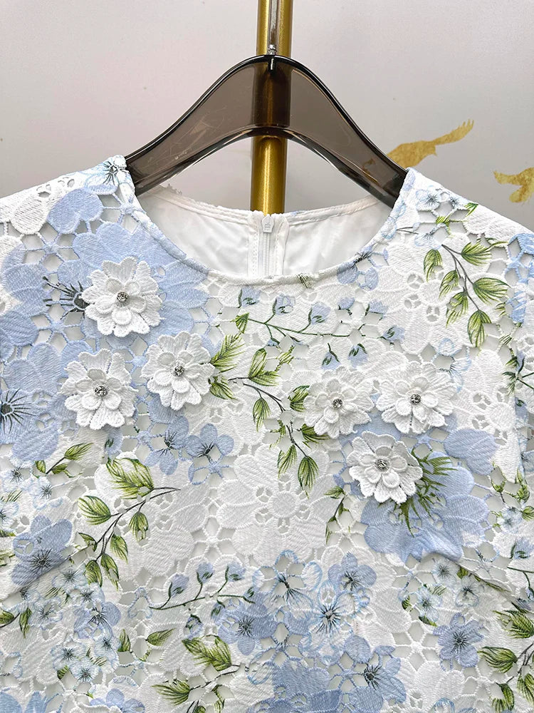 Boho Floral Hollow Embroidery A-Line Dress