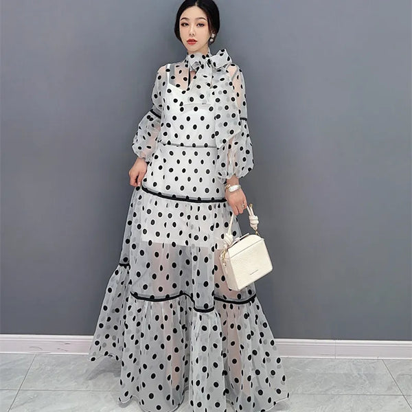 Dots Long Dress Women Big Hem