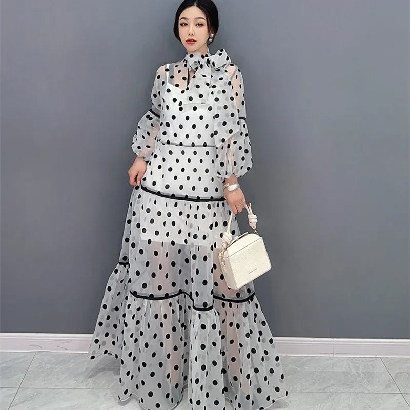 Dots Long Dress Women Big Hem