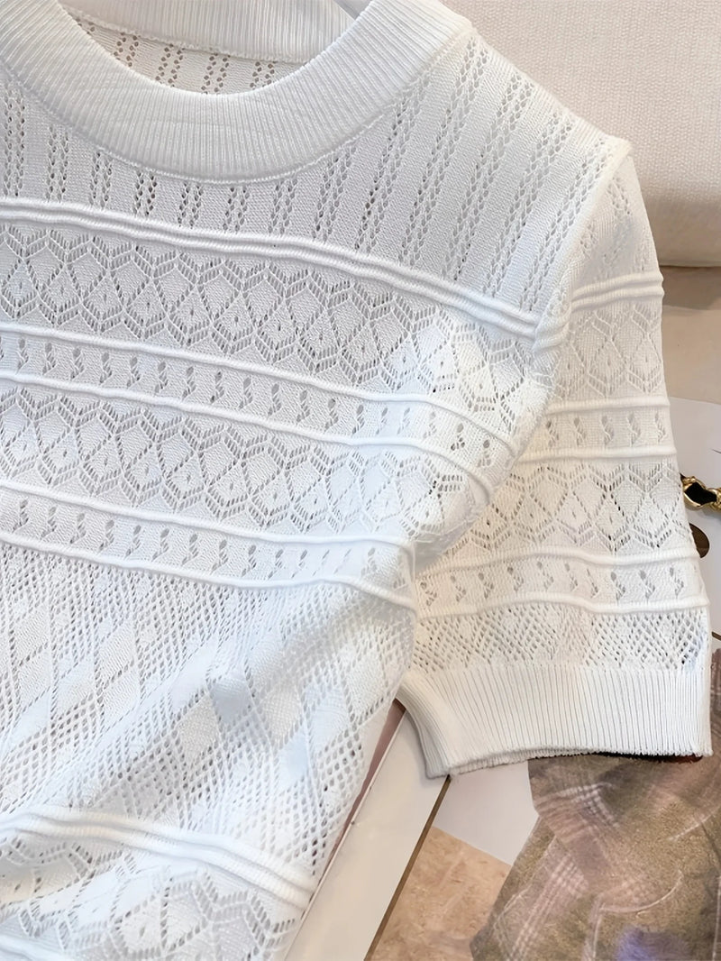 Summer Crew Neck Pullover Sweater Versatile Short Sleeve