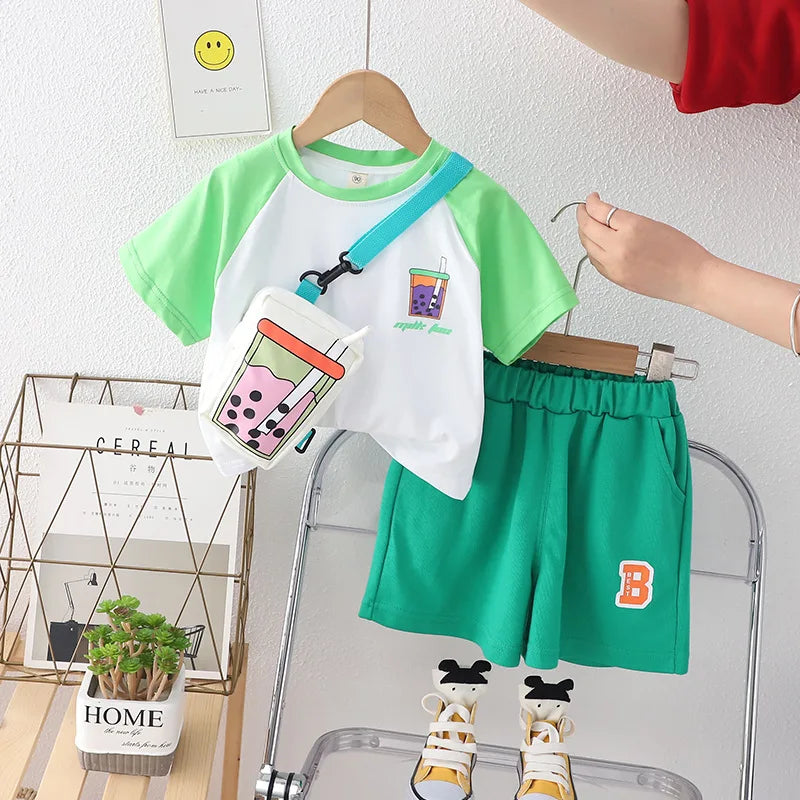 Summer Short Sleeve T Shirt and Shorts 2Pcs/Suit