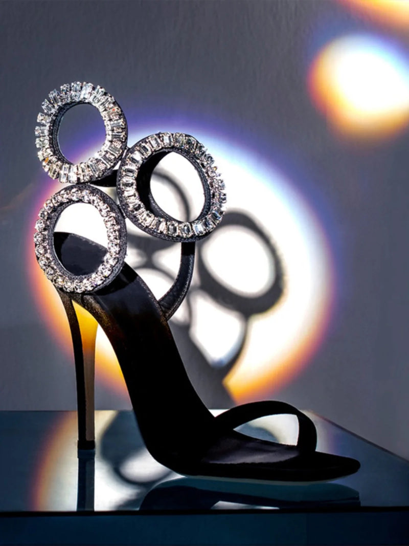 Circle Heels Shoes with Rhinestone Open Heel Roman
