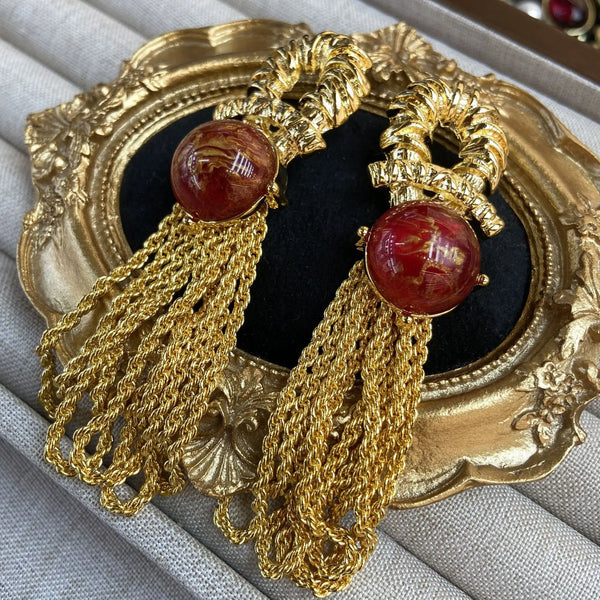 Vintage Red Tassel Drop Earrings