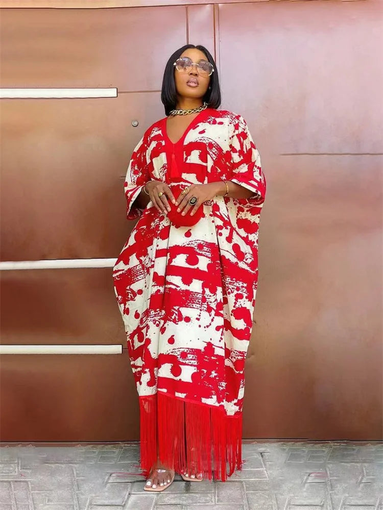 Short Sleeve Loose Tassel Maxi Dress