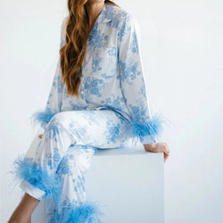Feather Top Pants Satin 2Pcs