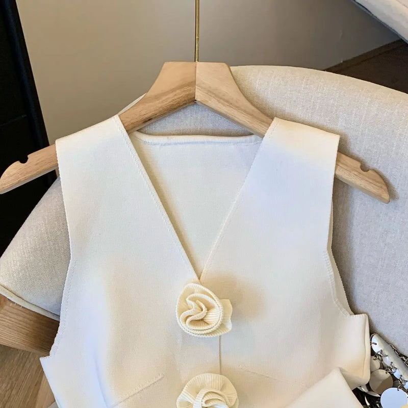 French Style V-neck Sleeveless Knitted Aesthetic Tank