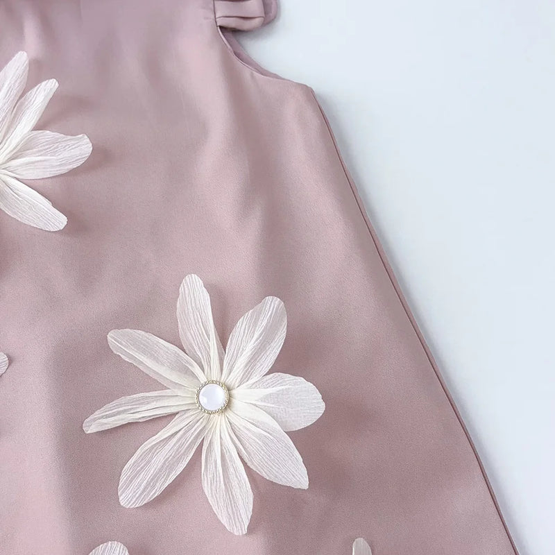 2-7 Year Old Girl Princess Beige Flower Tank Top Dress