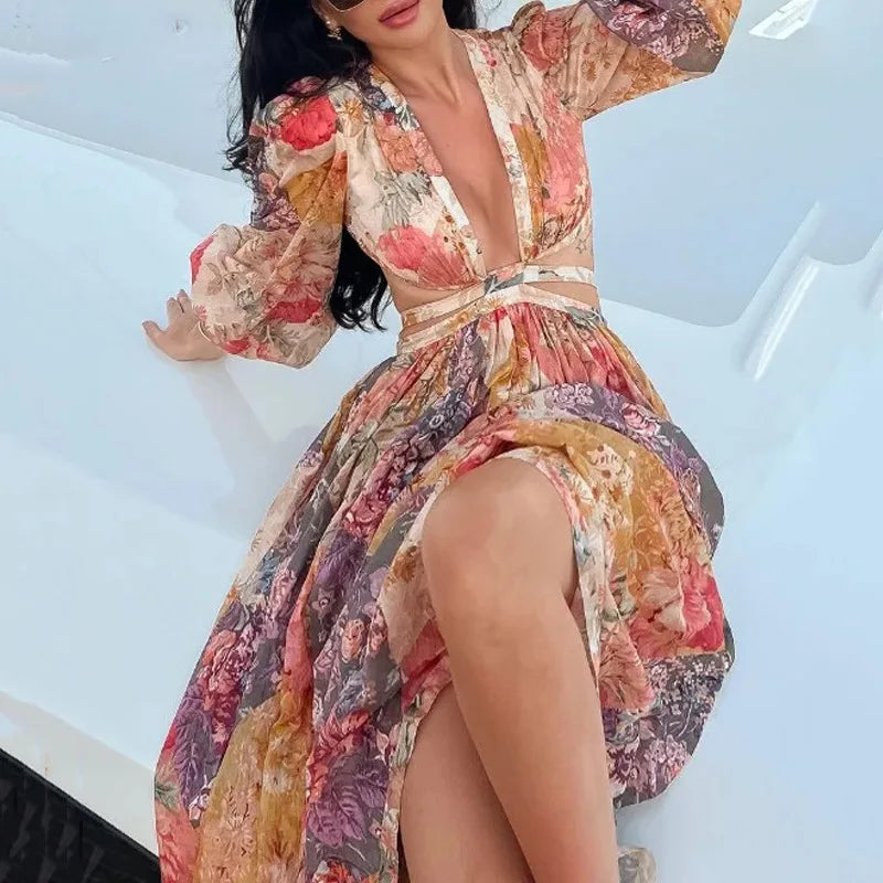 Summer Floral Swimsuit Print Belt Bathing Dress