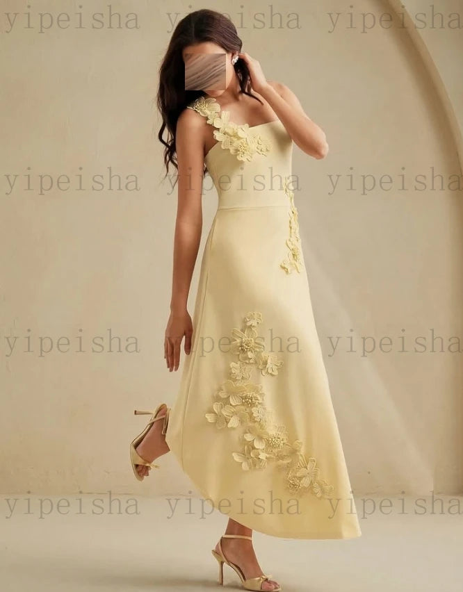 3D Flowers Lace A-Line Ankle-Length Midi Backless dress